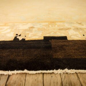 1920s Soft Yellow Antique Floral Minimalist Knotted Wool Chinese Peking Rug - detail view 4