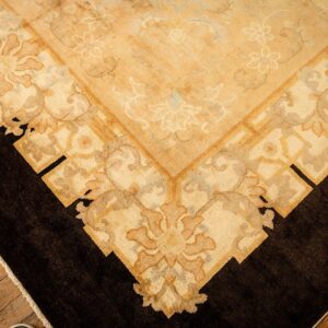 1920s Soft Yellow Antique Floral Minimalist Knotted Wool Chinese Peking Rug - detail view 5