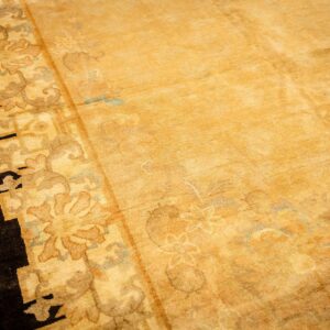 1920s Soft Yellow Antique Floral Minimalist Knotted Wool Chinese Peking Rug - detail view 6