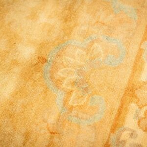 1920s Soft Yellow Antique Floral Minimalist Knotted Wool Chinese Peking Rug - detail view 7