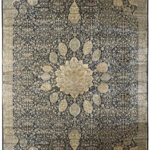 1920s Traditional Dark Blue Field Medallion Antique Indian Lahore Gallery Carpet