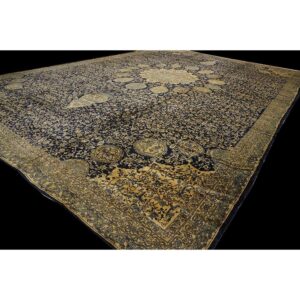 1920s Traditional Dark Blue Field Medallion Antique Indian Lahore Gallery Carpet - detail view 1