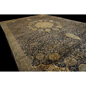 1920s Traditional Dark Blue Field Medallion Antique Indian Lahore Gallery Carpet - detail view 2