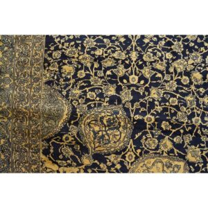 1920s Traditional Dark Blue Field Medallion Antique Indian Lahore Gallery Carpet - detail view 4