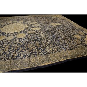 1920s Traditional Dark Blue Field Medallion Antique Indian Lahore Gallery Carpet - detail view 5