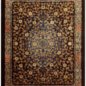 1920s Traditional Navy Floral Knotted Wool Antique Chinese Room Size Carpet Rug