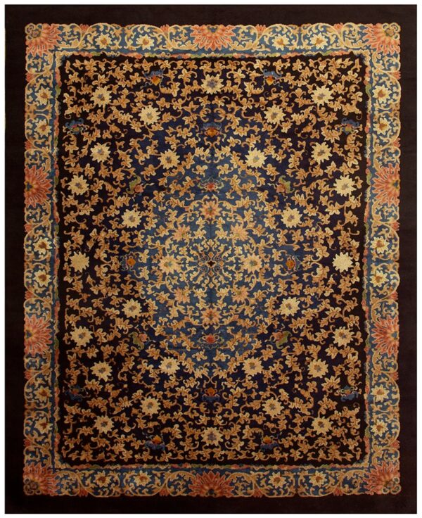 1920s traditional navy floral knotted wool antique chinese room size carpet rug 1 1920s traditional navy floral knotted wool antique chinese room size carpet rug