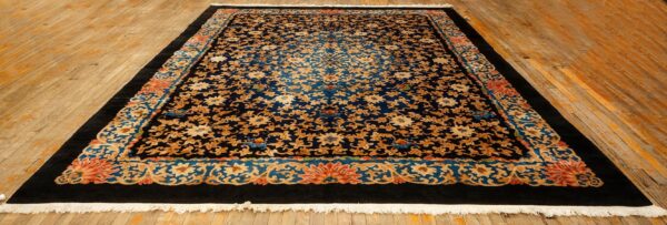 1920s traditional navy floral knotted wool antique chinese room size carpet rug 2 1920s traditional navy floral knotted wool antique chinese room size carpet rug - detail view 1