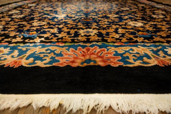 1920s traditional navy floral knotted wool antique chinese room size carpet rug 3 1920s traditional navy floral knotted wool antique chinese room size carpet rug - detail view 2