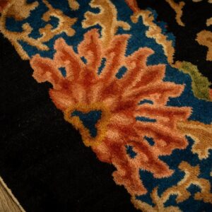 1920s Traditional Navy Floral Knotted Wool Antique Chinese Room Size Carpet Rug - detail view 3