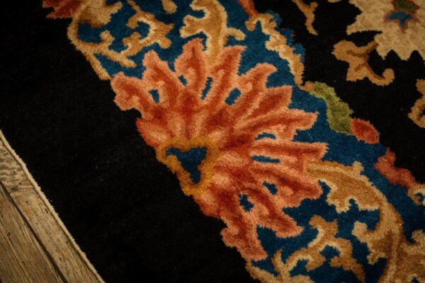 1920s traditional navy floral knotted wool antique chinese room size carpet rug 4 1920s traditional navy floral knotted wool antique chinese room size carpet rug - detail view 3
