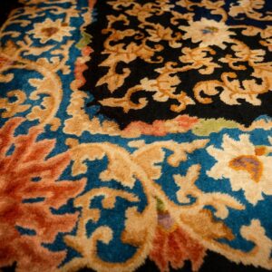 1920s Traditional Navy Floral Knotted Wool Antique Chinese Room Size Carpet Rug - detail view 5