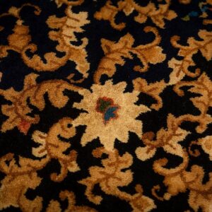1920s Traditional Navy Floral Knotted Wool Antique Chinese Room Size Carpet Rug - detail view 6