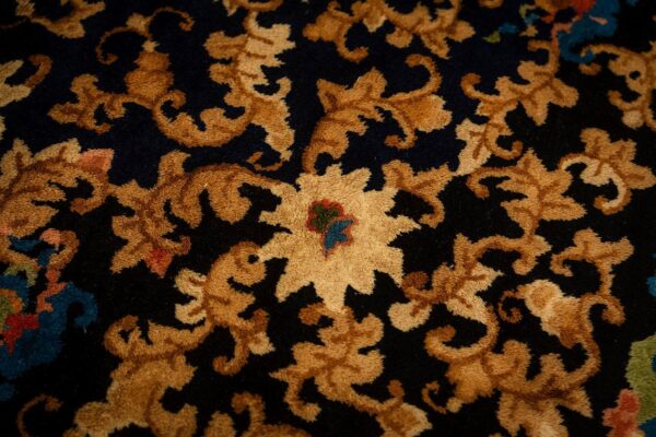 1920s traditional navy floral knotted wool antique chinese room size carpet rug 7 1920s traditional navy floral knotted wool antique chinese room size carpet rug - detail view 6