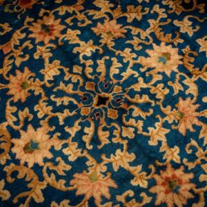 1920s Traditional Navy Floral Knotted Wool Antique Chinese Room Size Carpet Rug - detail view 7