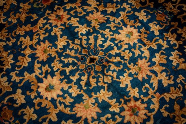 1920s traditional navy floral knotted wool antique chinese room size carpet rug 8 1920s traditional navy floral knotted wool antique chinese room size carpet rug - detail view 7