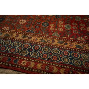 1930s Antique Red Ground Asian Design Chinese Khotan Handknotted Pile Wool Rug - detail view 4
