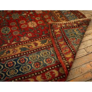 1930s Antique Red Ground Asian Design Chinese Khotan Handknotted Pile Wool Rug - detail view 7