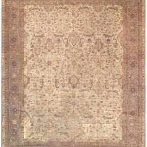 1930s Beige Floral Antique Indian Rug 11' 9" x 14' 10" Handknotted Wool Carpet