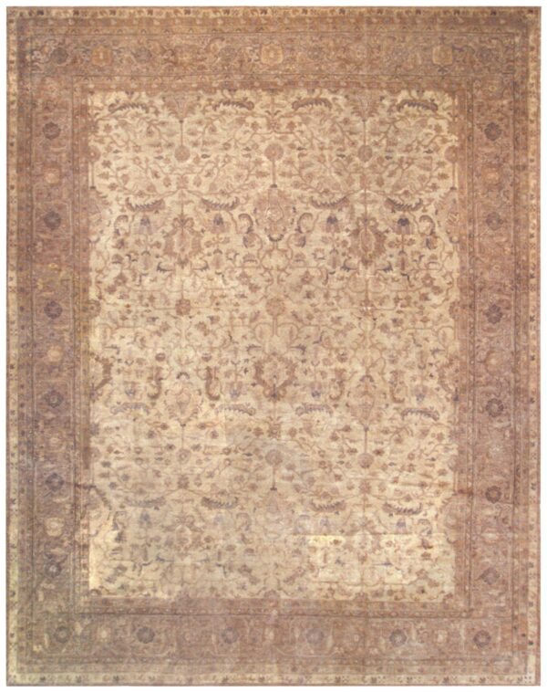 1930s beige floral antique indian rug 11' 9" x 14' 10" handknotted wool carpet
