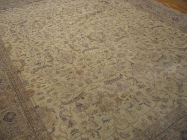 1930s beige floral antique indian rug 11' 9" x 14' 10" handknotted wool carpet - detail view 1