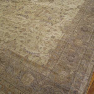 1930s Beige Floral Antique Indian Rug 11' 9" x 14' 10" Handknotted Wool Carpet - detail view 3