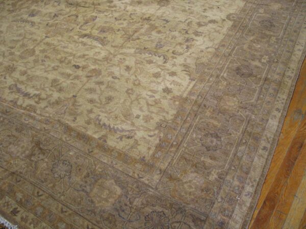 1930s beige floral antique indian rug 11' 9" x 14' 10" handknotted wool carpet - detail view 3