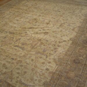 1930s Beige Floral Antique Indian Rug 11' 9" x 14' 10" Handknotted Wool Carpet - detail view 4