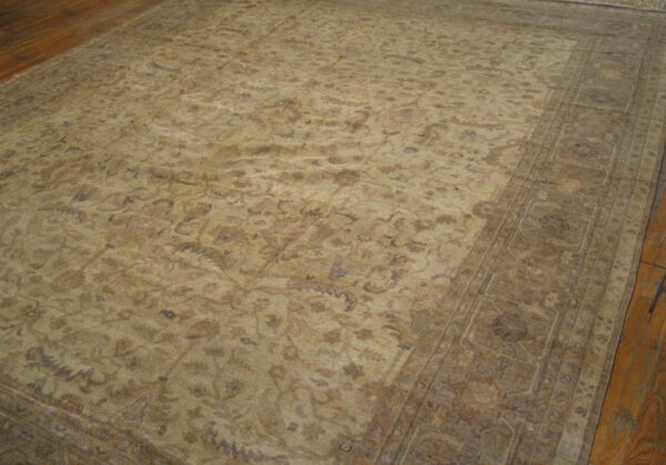 1930s beige floral antique indian rug 11' 9" x 14' 10" handknotted wool carpet - detail view 4