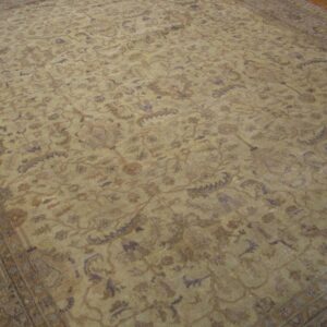 1930s Beige Floral Antique Indian Rug 11' 9" x 14' 10" Handknotted Wool Carpet - detail view 6