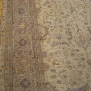 1930s Beige Floral Antique Indian Rug 11' 9" x 14' 10" Handknotted Wool Carpet - detail view 7