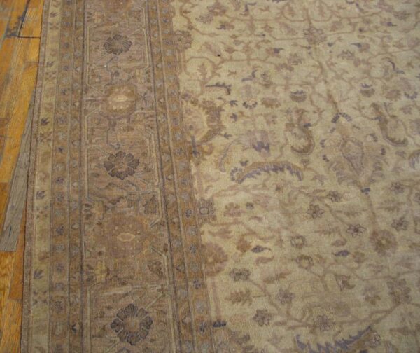 1930s beige floral antique indian rug 11' 9" x 14' 10" handknotted wool carpet - detail view 7