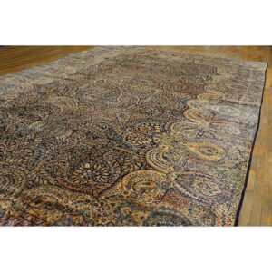 1930s Classic Blue Navy Antique Flowers Kirman Formal Knotted Wool Carpet Rug - detail view 1