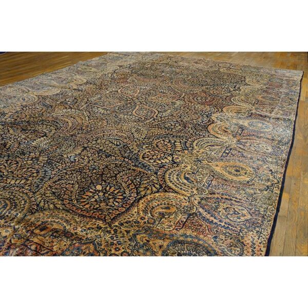 1930s classic blue navy antique flowers kirman formal knotted wool carpet rug 2 1930s classic blue navy antique flowers kirman formal knotted wool carpet rug - detail view 1