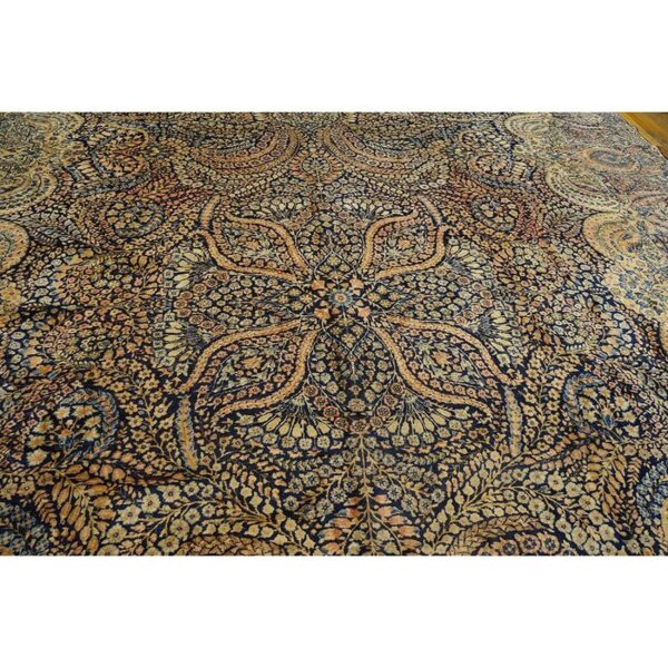 1930s classic blue navy antique flowers kirman formal knotted wool carpet rug 3 1930s classic blue navy antique flowers kirman formal knotted wool carpet rug - detail view 2