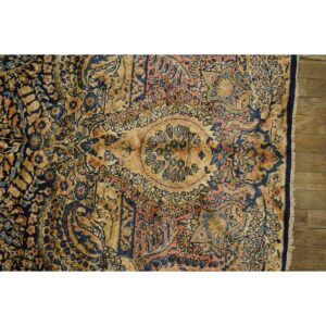 1930s Classic Blue Navy Antique Flowers Kirman Formal Knotted Wool Carpet Rug - detail view 3