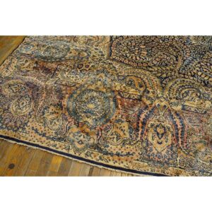 1930s Classic Blue Navy Antique Flowers Kirman Formal Knotted Wool Carpet Rug - detail view 4