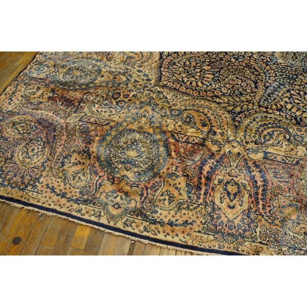 1930s classic blue navy antique flowers kirman formal knotted wool carpet rug 5 1930s classic blue navy antique flowers kirman formal knotted wool carpet rug - detail view 4