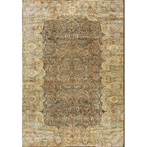 1930s Classic Blue Navy Antique Flowers Kirman Formal Knotted Wool Carpet Rug - detail view 5