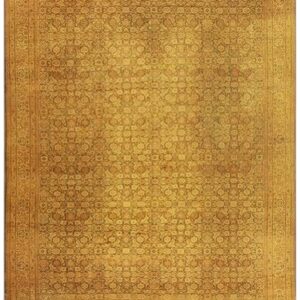 1930s Gold Herati Traditional Geometric Antique Knotted Wool Indian Runner Rug