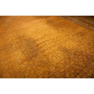 1930s Gold Herati Traditional Geometric Antique Knotted Wool Indian Runner Rug - detail view 2
