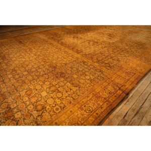1930s Gold Herati Traditional Geometric Antique Knotted Wool Indian Runner Rug - detail view 3