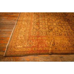 1930s Gold Herati Traditional Geometric Antique Knotted Wool Indian Runner Rug - detail view 5