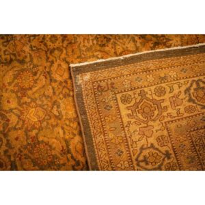 1930s Gold Herati Traditional Geometric Antique Knotted Wool Indian Runner Rug - detail view 7
