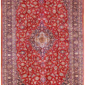 1930s Grand Classic Red Medallion Antique Kashan Handknotted Wool Carpet Rug