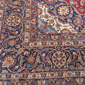 1930s Grand Classic Red Medallion Antique Kashan Handknotted Wool Carpet Rug - detail view 1