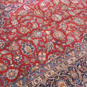 1930s Grand Classic Red Medallion Antique Kashan Handknotted Wool Carpet Rug - detail view 3