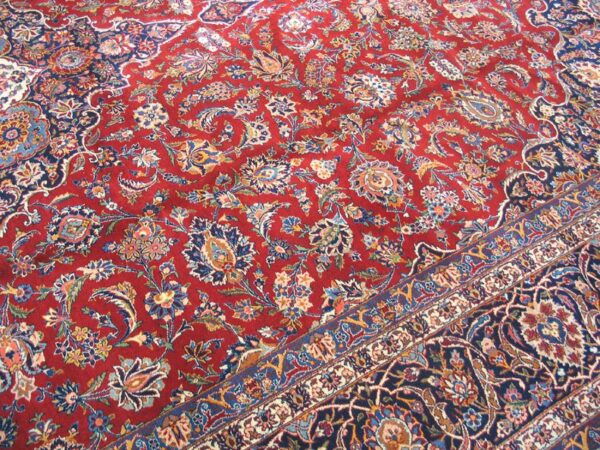 1930s grand classic red medallion antique kashan handknotted wool carpet rug - detail view 3