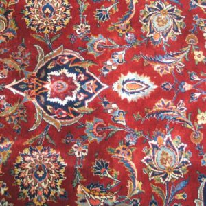 1930s Grand Classic Red Medallion Antique Kashan Handknotted Wool Carpet Rug - detail view 4
