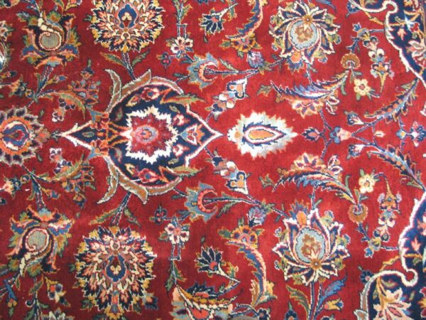 1930s grand classic red medallion antique kashan handknotted wool carpet rug - detail view 4